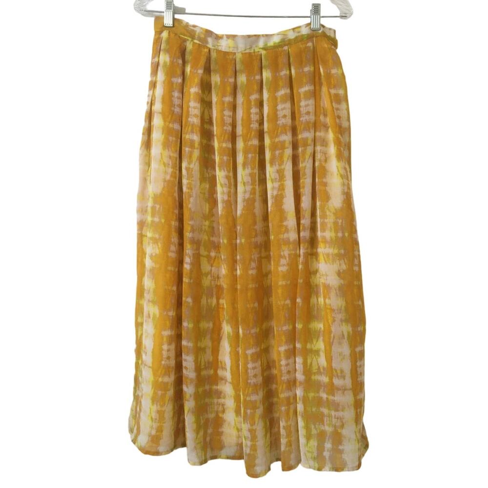 Who What Wear Size 10 Pleated Lined Chiffon Skirt Yellow Orange & Beige